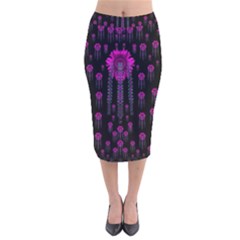 Wonderful Jungle Flowers In The Dark Velvet Midi Pencil Skirt by pepitasart