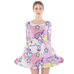 Unicorn Rainbow Long Sleeve Velvet Skater Dress by Nexatart