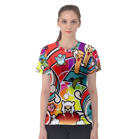 Cute Doodles Wallpaper Background Women s Sport Mesh Tee by Nexatart