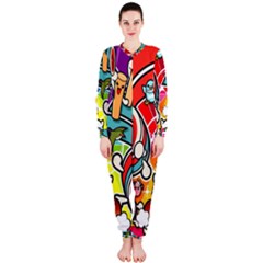 Cute Doodles Wallpaper Background Onepiece Jumpsuit (ladies)  by Nexatart