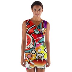 Cute Doodles Wallpaper Background Wrap Front Bodycon Dress by Nexatart