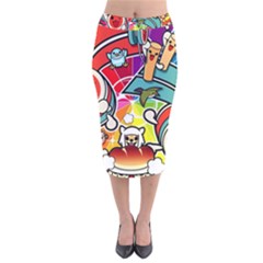 Cute Doodles Wallpaper Background Velvet Midi Pencil Skirt by Nexatart