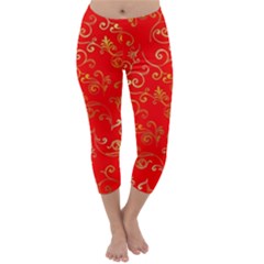 Golden Swrils Pattern Background Capri Winter Leggings 