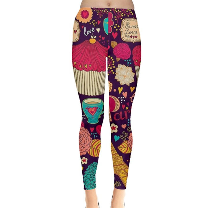 Cute Colorful Doodles Colorful Cute Doodle Paris Leggings 