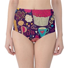 Cute Colorful Doodles Colorful Cute Doodle Paris High-waist Bikini Bottoms by Nexatart