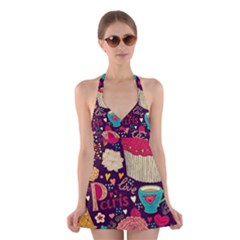 Cute Colorful Doodles Colorful Cute Doodle Paris Halter Swimsuit Dress by Nexatart