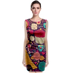 Cute Colorful Doodles Colorful Cute Doodle Paris Sleeveless Velvet Midi Dress by Nexatart