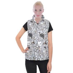 Cute Doodles Women s Button Up Puffer Vest by Nexatart