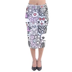 Kawaii Graffiti And Cute Doodles Velvet Midi Pencil Skirt by Nexatart