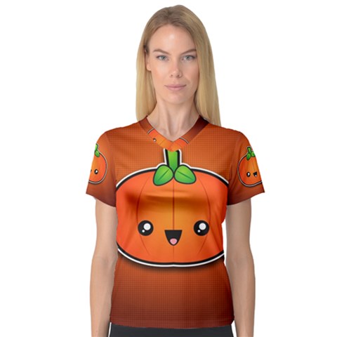 Simple Orange Pumpkin Cute Halloween Women s V-neck Sport Mesh Tee by Nexatart