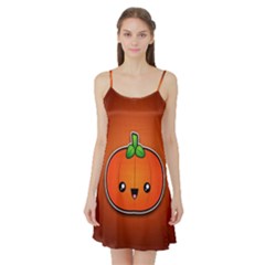 Simple Orange Pumpkin Cute Halloween Satin Night Slip by Nexatart