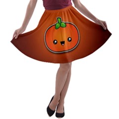 Simple Orange Pumpkin Cute Halloween A-line Skater Skirt by Nexatart