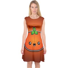 Simple Orange Pumpkin Cute Halloween Capsleeve Midi Dress by Nexatart