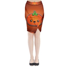 Simple Orange Pumpkin Cute Halloween Midi Wrap Pencil Skirt by Nexatart