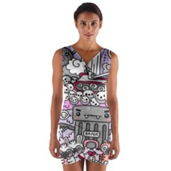 0 Sad War Kawaii Doodle Wrap Front Bodycon Dress by Nexatart