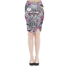 0 Sad War Kawaii Doodle Midi Wrap Pencil Skirt by Nexatart