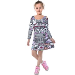 0 Sad War Kawaii Doodle Kids  Long Sleeve Velvet Dress by Nexatart