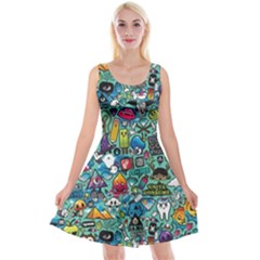 Colorful Drawings Pattern Reversible Velvet Sleeveless Dress by Nexatart