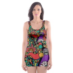 Monsters Colorful Doodle Skater Dress Swimsuit by Nexatart