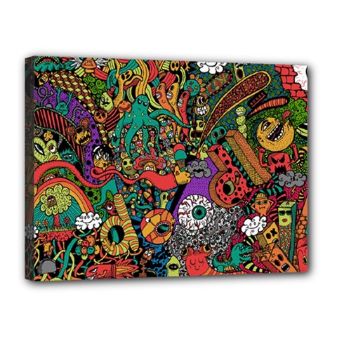 Monsters Colorful Doodle Canvas 16  X 12  by Nexatart