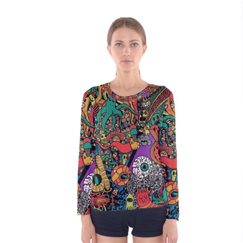 Monsters Colorful Doodle Women s Long Sleeve Tee by Nexatart