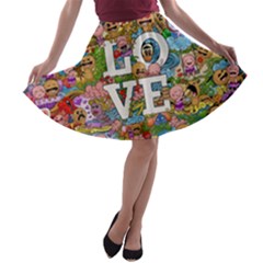 Doodle Art Love Doodles A-line Skater Skirt by Nexatart