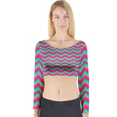 Retro Pattern Zig Zag Long Sleeve Crop Top by Nexatart