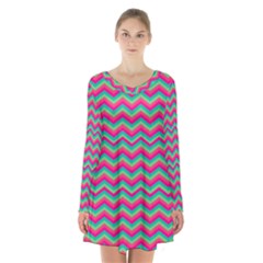 Retro Pattern Zig Zag Long Sleeve Velvet V-neck Dress by Nexatart