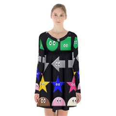 Cute Symbol Long Sleeve Velvet V-neck Dress by Nexatart