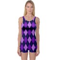 Static Argyle Pattern Blue Purple One Piece Boyleg Swimsuit View1