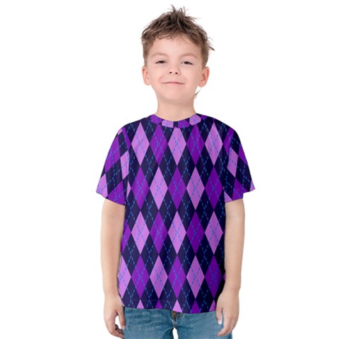 Static Argyle Pattern Blue Purple Kids  Cotton Tee by Nexatart