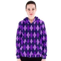 Static Argyle Pattern Blue Purple Women s Zipper Hoodie by Nexatart