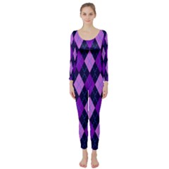 Static Argyle Pattern Blue Purple Long Sleeve Catsuit by Nexatart