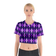 Static Argyle Pattern Blue Purple Cotton Crop Top by Nexatart