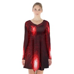 Box Lights Red Plaid Long Sleeve Velvet V-neck Dress by Mariart