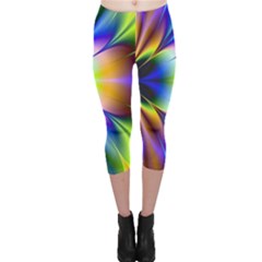 Bright Flower Fractal Star Floral Rainbow Capri Leggings  by Mariart