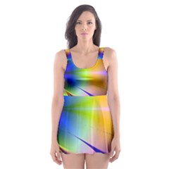 Bright Flower Fractal Star Floral Rainbow Skater Dress Swimsuit by Mariart