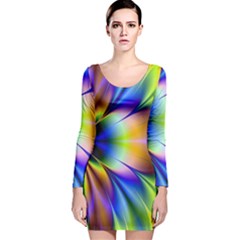 Bright Flower Fractal Star Floral Rainbow Long Sleeve Velvet Bodycon Dress by Mariart