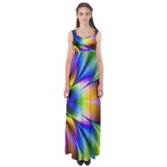 Bright Flower Fractal Star Floral Rainbow Empire Waist Maxi Dress by Mariart