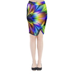 Bright Flower Fractal Star Floral Rainbow Midi Wrap Pencil Skirt