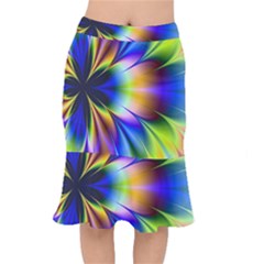 Bright Flower Fractal Star Floral Rainbow Mermaid Skirt