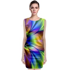 Bright Flower Fractal Star Floral Rainbow Sleeveless Velvet Midi Dress by Mariart