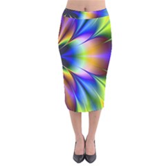 Bright Flower Fractal Star Floral Rainbow Velvet Midi Pencil Skirt by Mariart