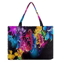 Abstract Patterns Lines Colors Flowers Floral Butterfly Medium Zipper Tote Bag