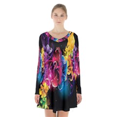 Abstract Patterns Lines Colors Flowers Floral Butterfly Long Sleeve Velvet V-neck Dress by Mariart