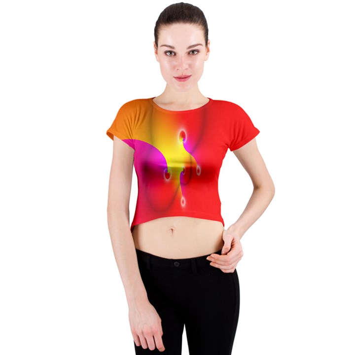 Complex Orange Red Pink Hole Yellow Crew Neck Crop Top