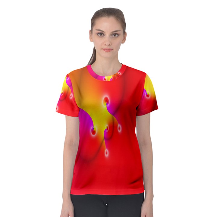 Complex Orange Red Pink Hole Yellow Women s Sport Mesh Tee