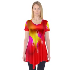 Complex Orange Red Pink Hole Yellow Short Sleeve Tunic  by Mariart