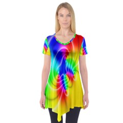 Complex Orange Red Pink Hole Yellow Green Blue Short Sleeve Tunic  by Mariart