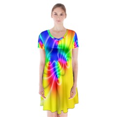 Complex Orange Red Pink Hole Yellow Green Blue Short Sleeve V-neck Flare Dress by Mariart